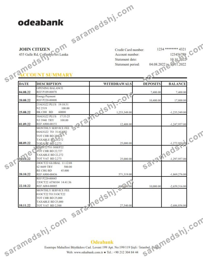 Turkey Odeabank bank statement xls